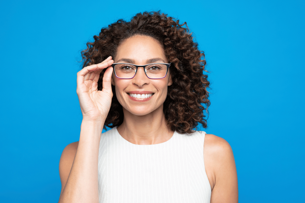 a woman wearing Neurolens glasses